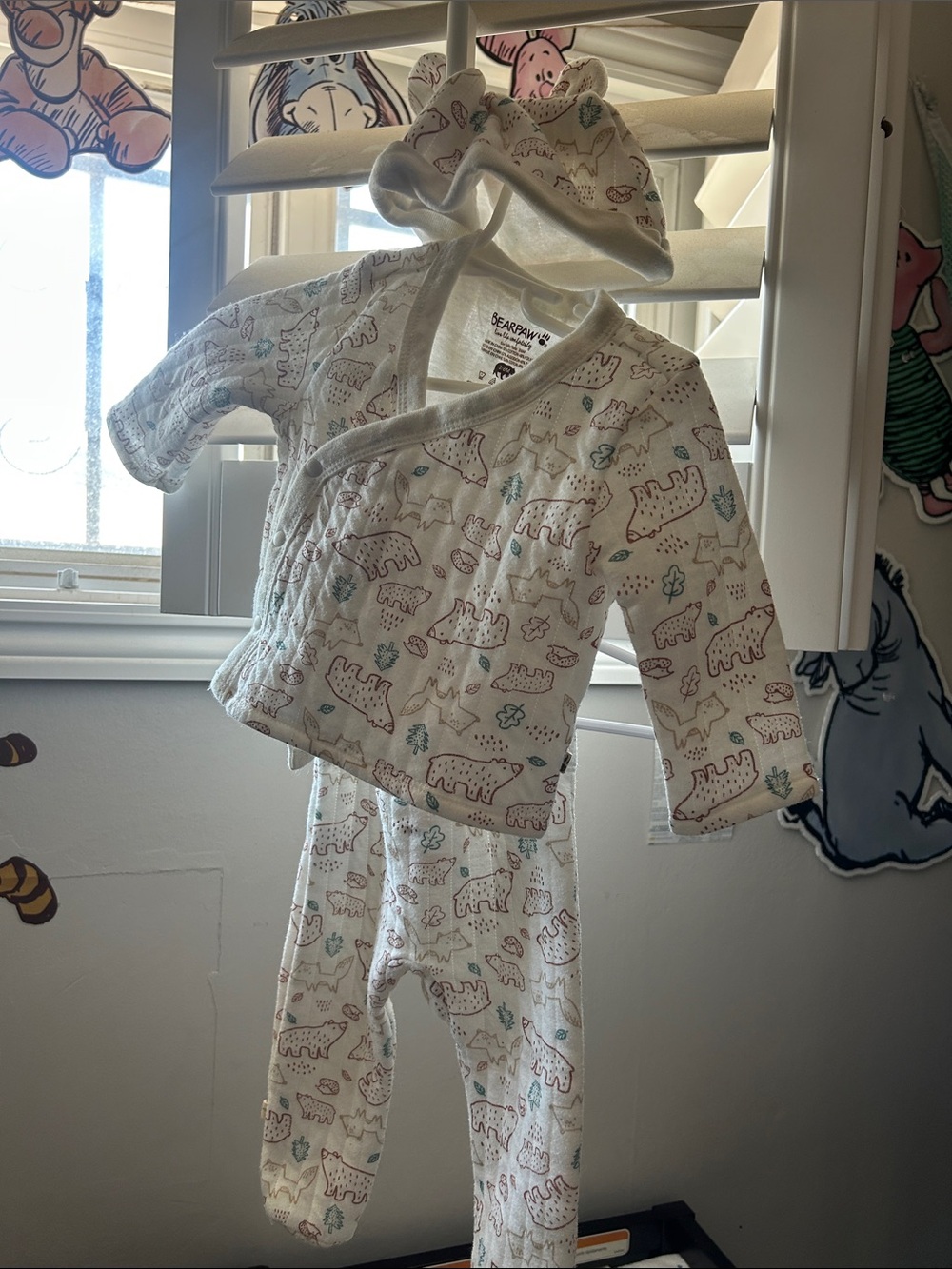 BearPaw Cream White Baby Pajama Set with Brown and Green Bear Print